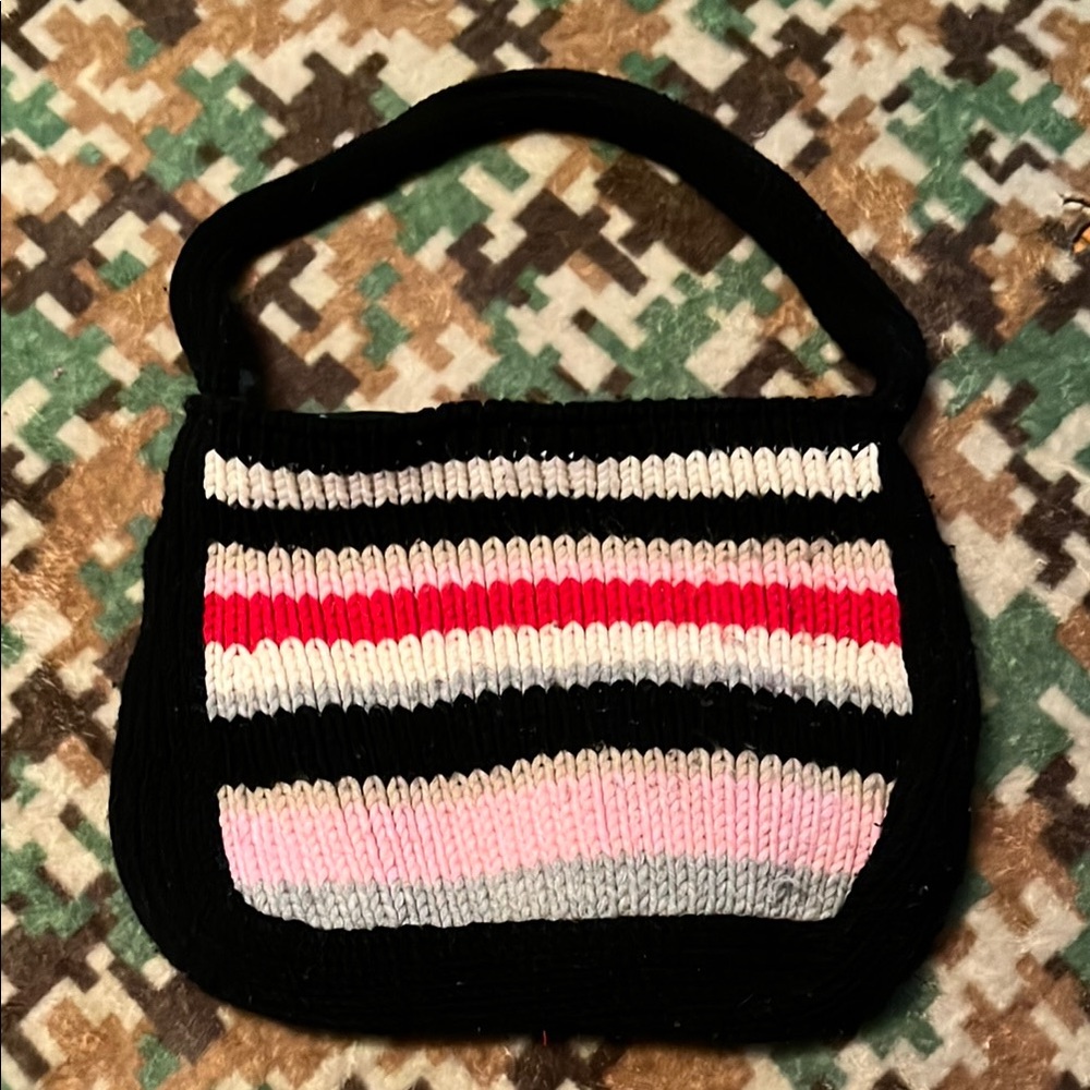 Vintage Y2K Old Navy Striped Black and Pink Knit Handbag